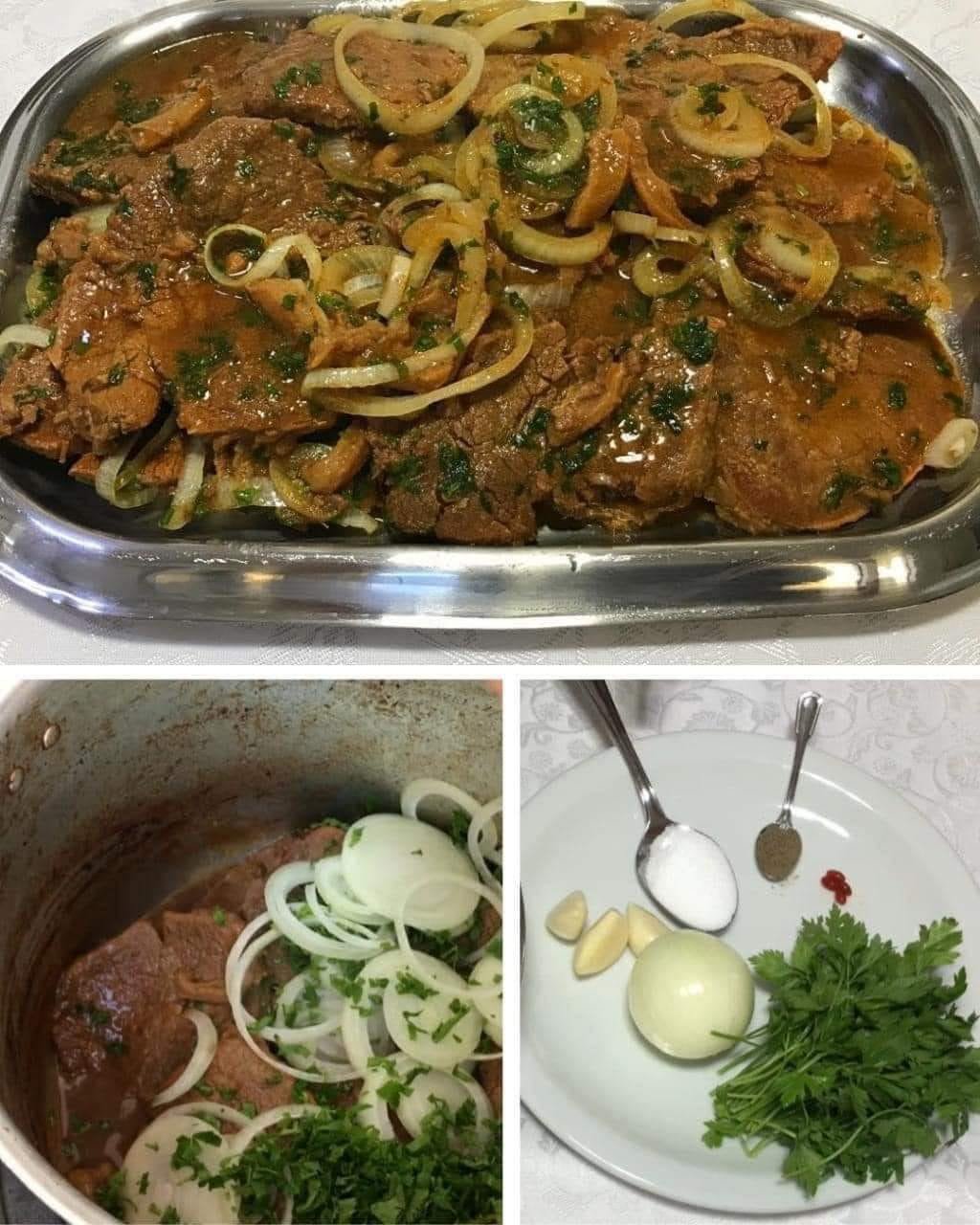 Filete a la sartén con cebolla